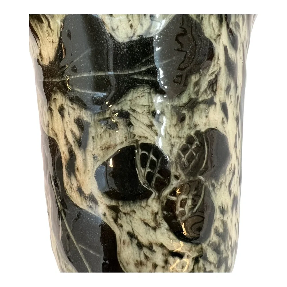 Art Pottery Ceramic Green Glazed Signed Vase Acorns and Leaves 6.5”
